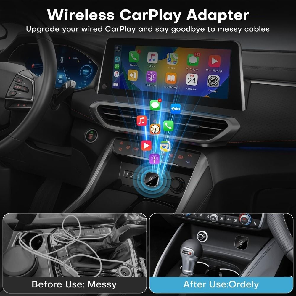 Cable-free wireless CarPlay setup inside a car
