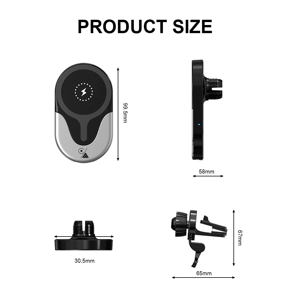 2-in-1 magnetic wireless CarPlay vent charger additional angle