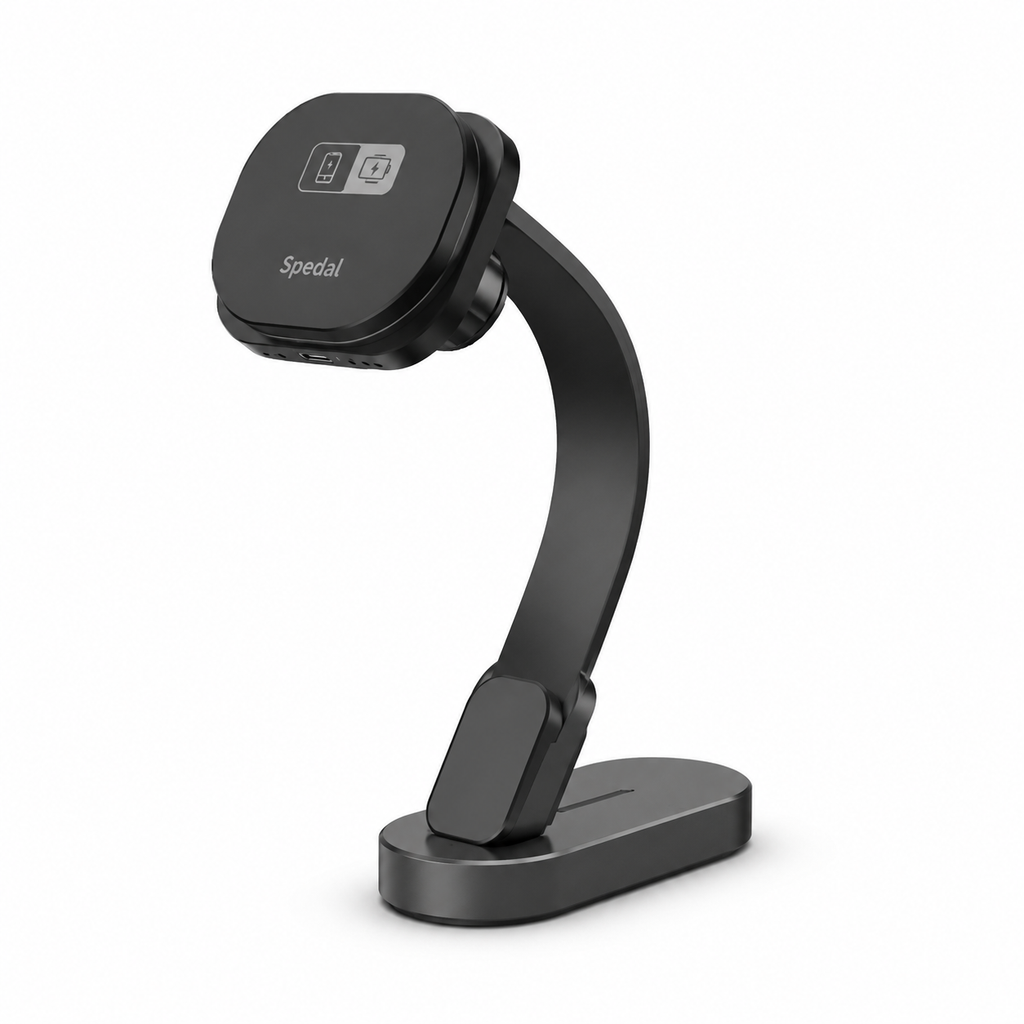 4-in-1 MagSafe car charger mount with CarPlay on a clean white background