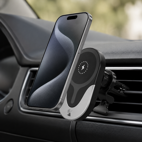 MagSafe wireless charger installed on a car air vent
